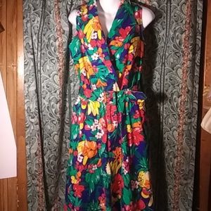 Bright Floral Belted Dress Summer Vintage